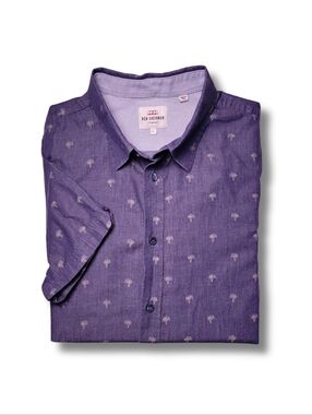 Ben Sherman Navy Chambray Palm Tree Short Sleeve Button-Down Shirt L